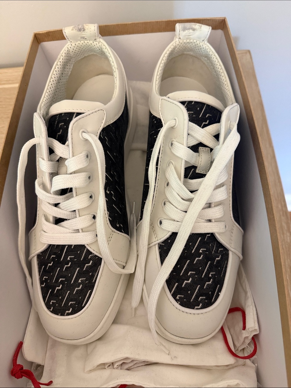 Christian Louboutin White and Black Low-Top Sneakers
